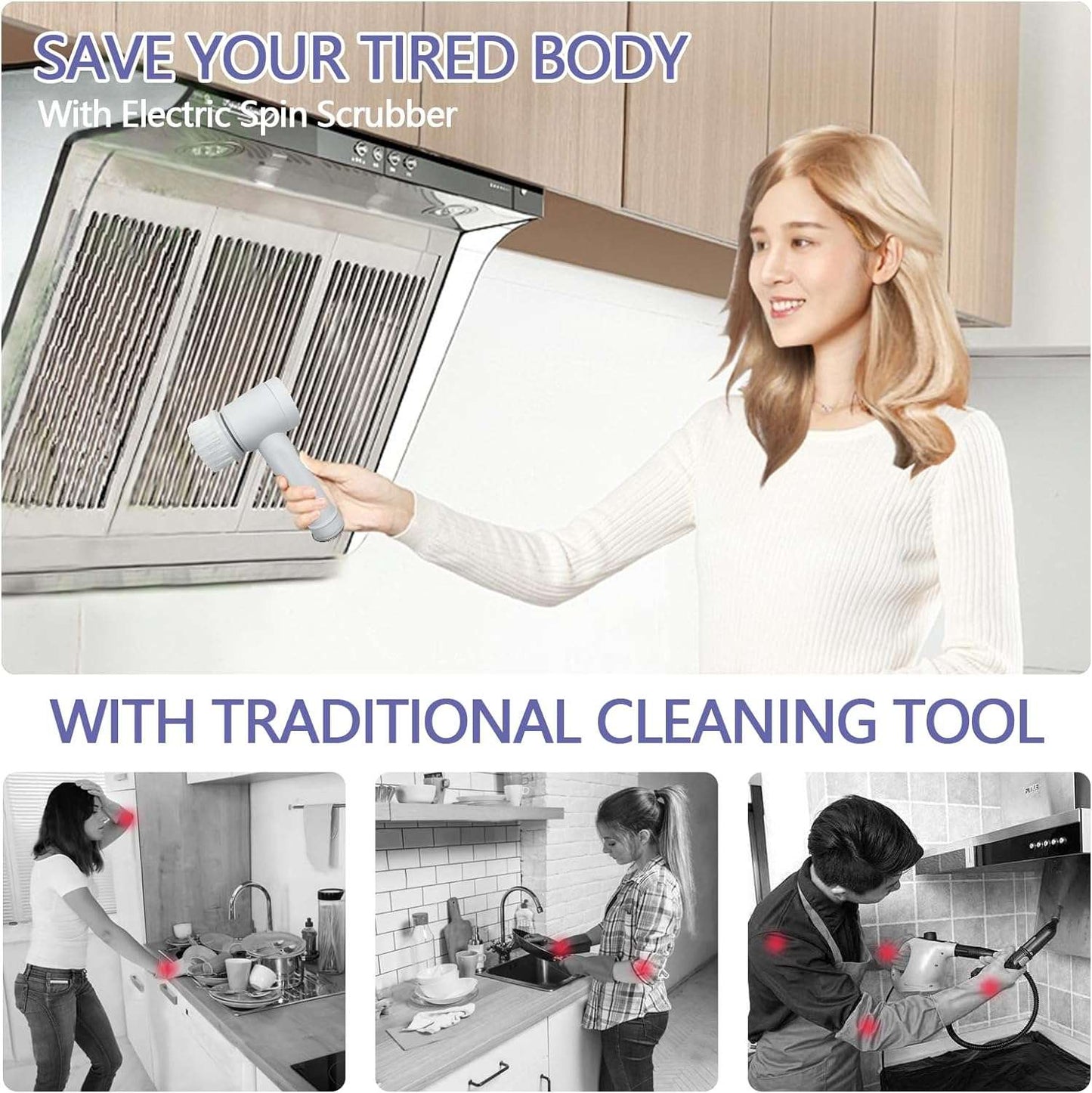 Multi-Functional Electric Cleaning Brush 5 in 1 Magic Power Scrubber with 3 Brush Heads