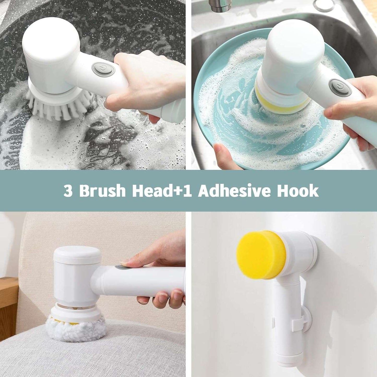Multi-Functional Electric Cleaning Brush 5 in 1 Magic Power Scrubber with 3 Brush Heads