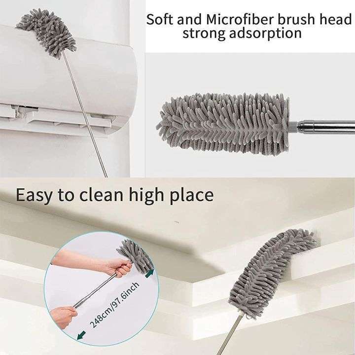 Telescopic Gray Duster Bendable Microfiber Dust Cleaner for Cleaning