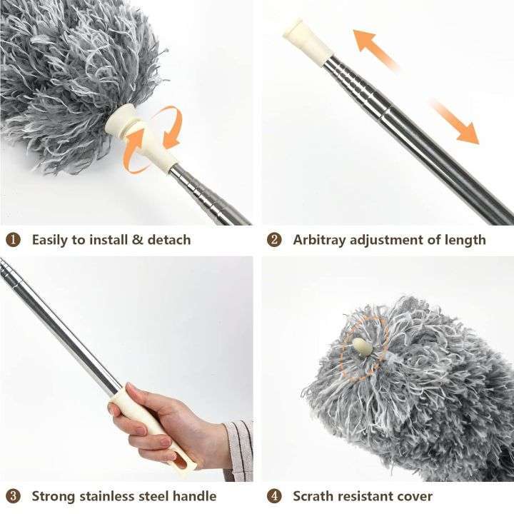 Telescopic Gray Duster Bendable Microfiber Dust Cleaner for Cleaning