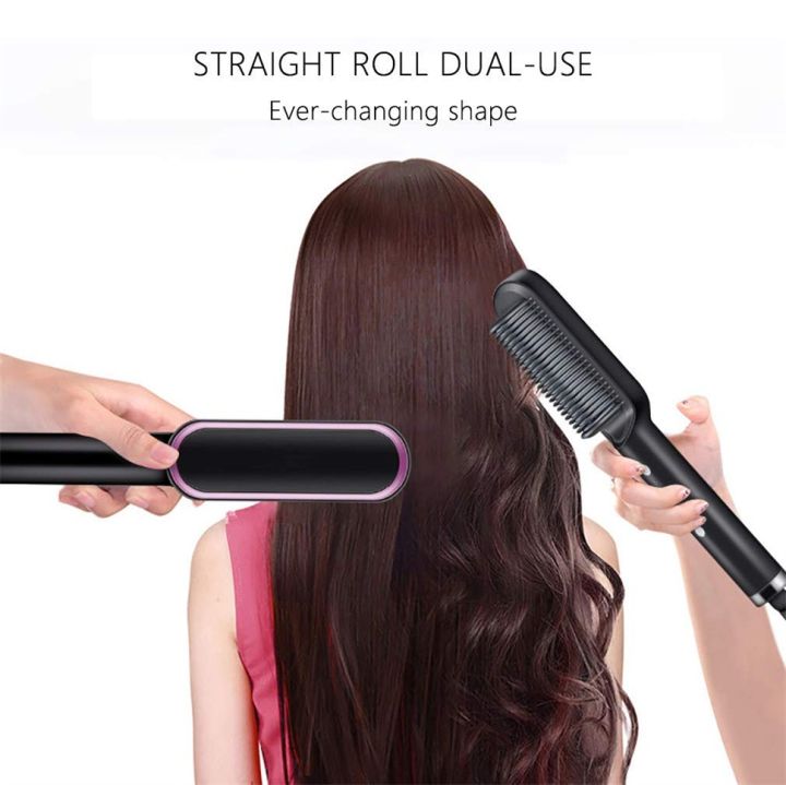 2 in 1 Electric Hair Straightener Curler Heating Styling Comb Straightening Brush